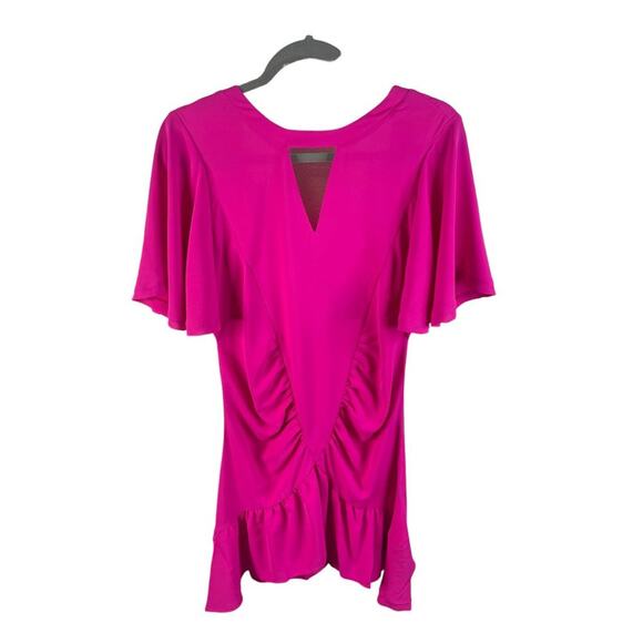 Le Superbe Waikiki Ruched Ruffle Mini Dress Flutter Sleeve Pink Coquette Size 6 - Picture 4 of 16